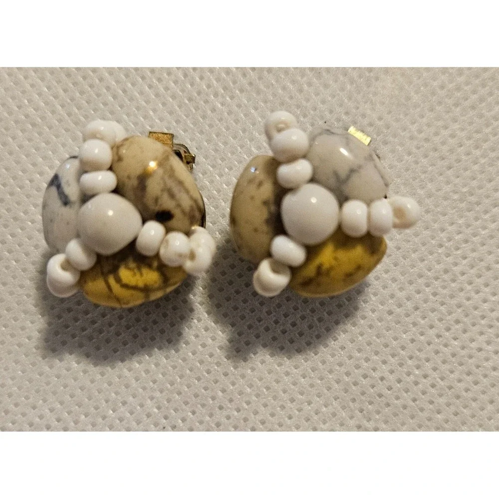 Vintage Beaded Clip On Earrings Statement Fashion Jewelry